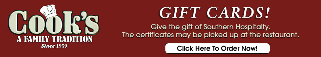 Gift Cards for Cooks Buffet, DeLand FL